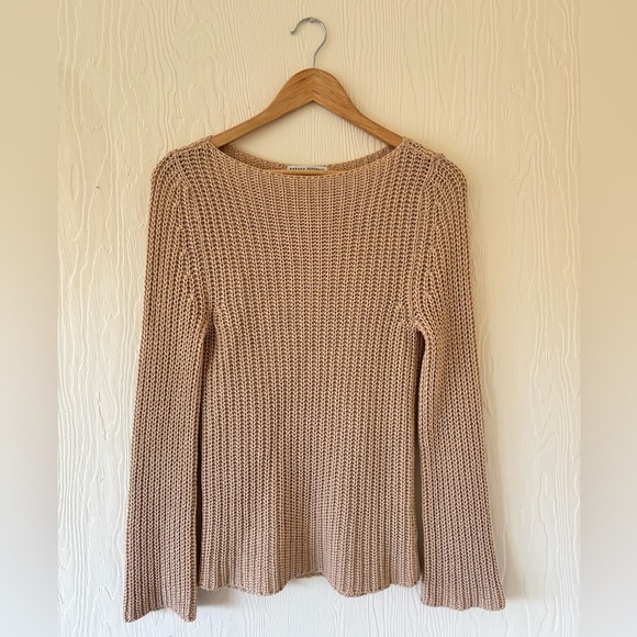 Banana Republic Cream Knit Crochet Woven Long Bell Sleeve Sweater Jumper Top - Picture 4 of 8